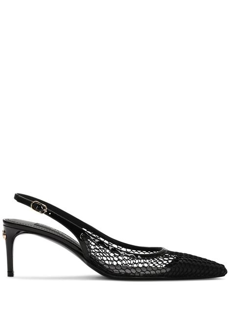 Décolleté a punta in pelle di vitello nera con dettaglio a rete DOLCE & GABBANA | CG0632-AG8838B956